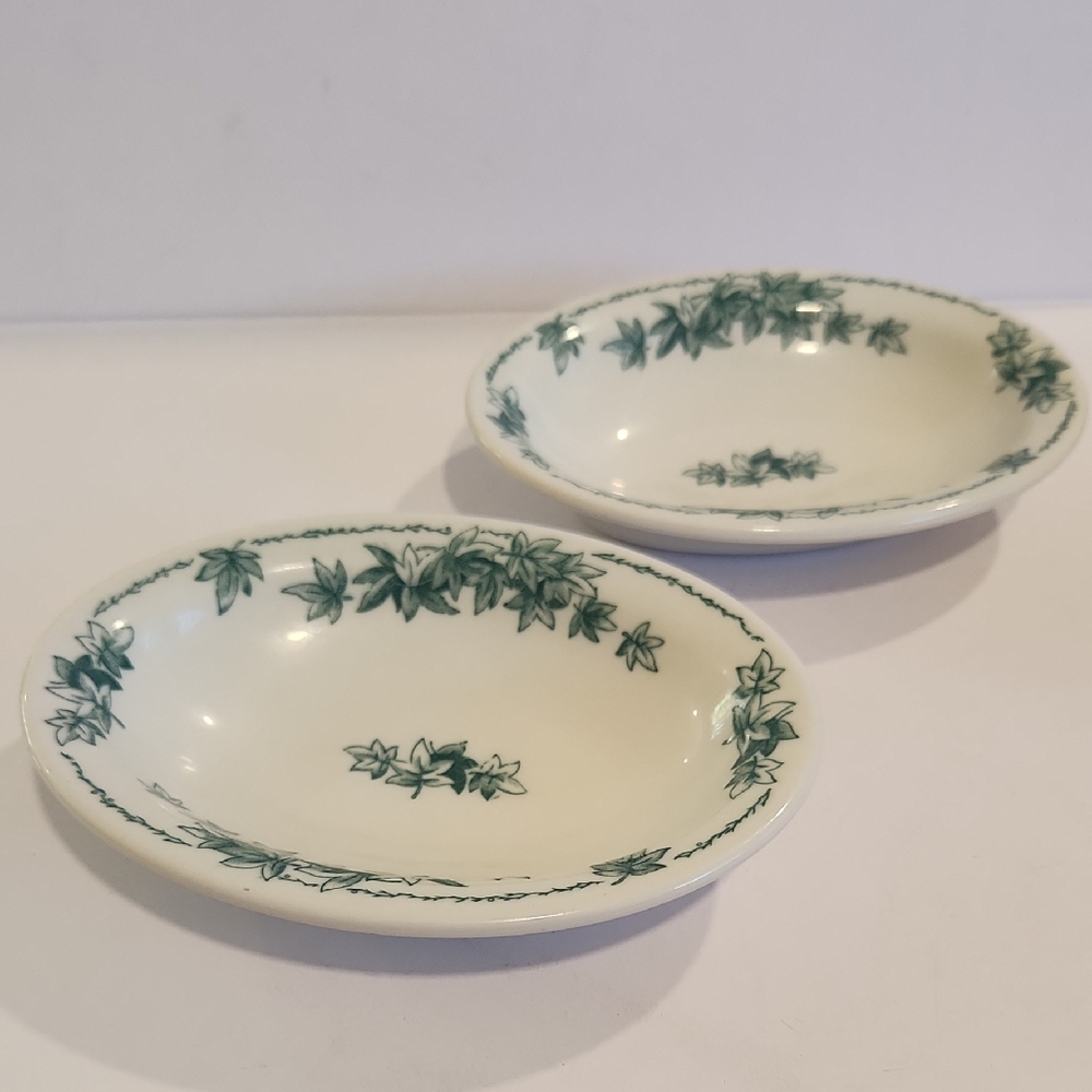 Pair Of Shenango China Restaurant Ware  Green and White Leaf Patterned Bowls